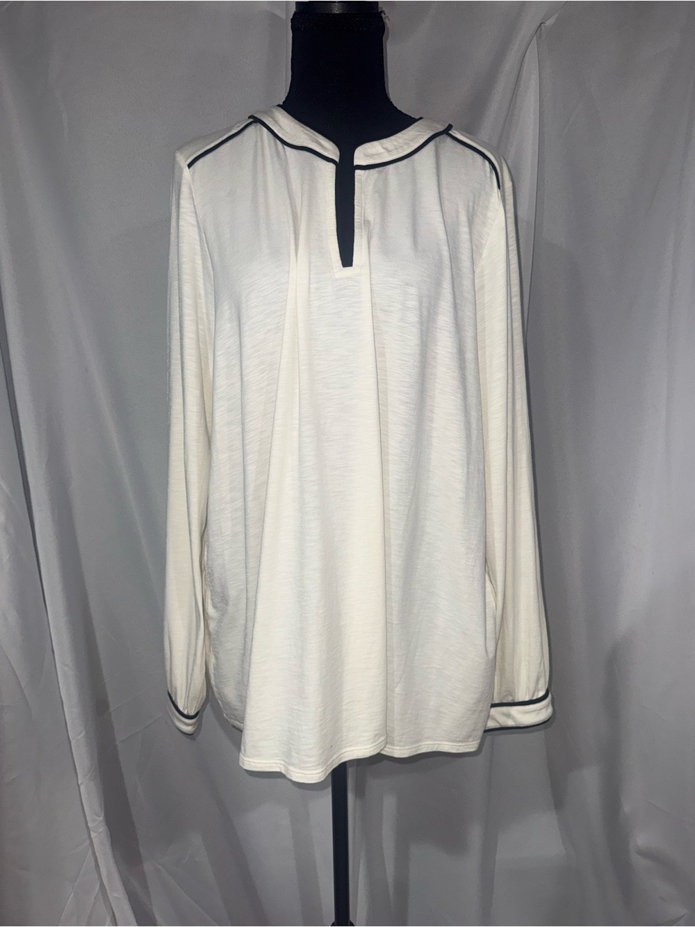 J. Jill Cream Long-Sleeve Top with Black Trim